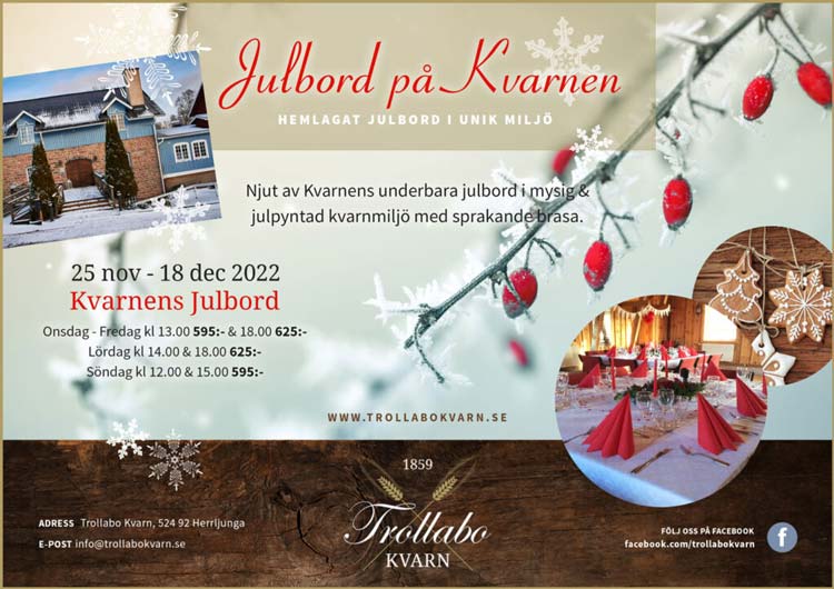 Julbord på Trollabo Kvarn i HERRLJUNGA | Julbordsportalen.se