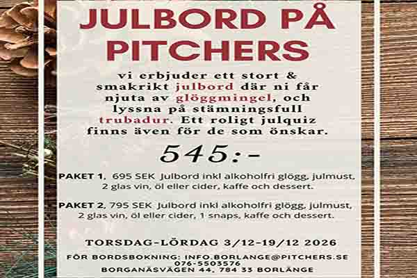 Julbord p&aring; Pitchers Borlänge i BORLÄNGE | Julbordsportalen.se